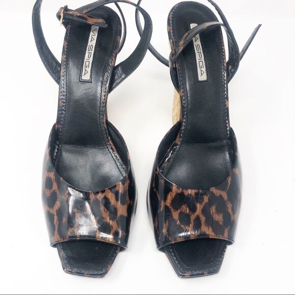 VIA SPIGA | Leopard Strappy Heels Wicker Sandals - Picture 2 of 8